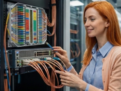 Specialist configuring a rack-mounted server in Easton, PA