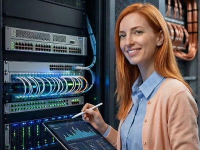 Specialist configuring a rack-mounted server in Emmaus, PA